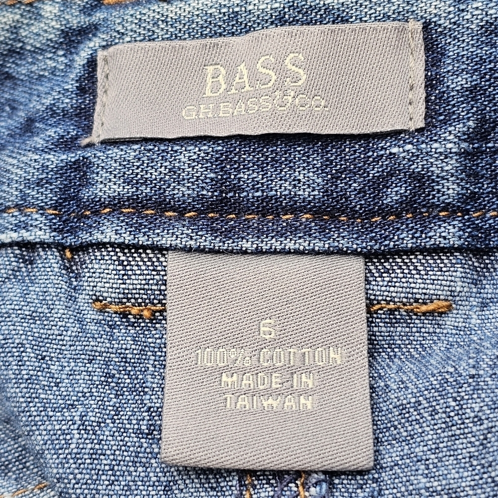 Vintage BASS Blue Denim Midi Skirt with Front Cargo Pockets Back Slit Size 6 - Picture 8 of 12